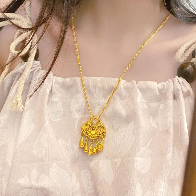 Gold Shop With Ancient Lotus Ruyi Concentric Lock Pendant Tassel Necklace National Fashion Chinese Clavicle Chain Women'S Jewelry - Image 3